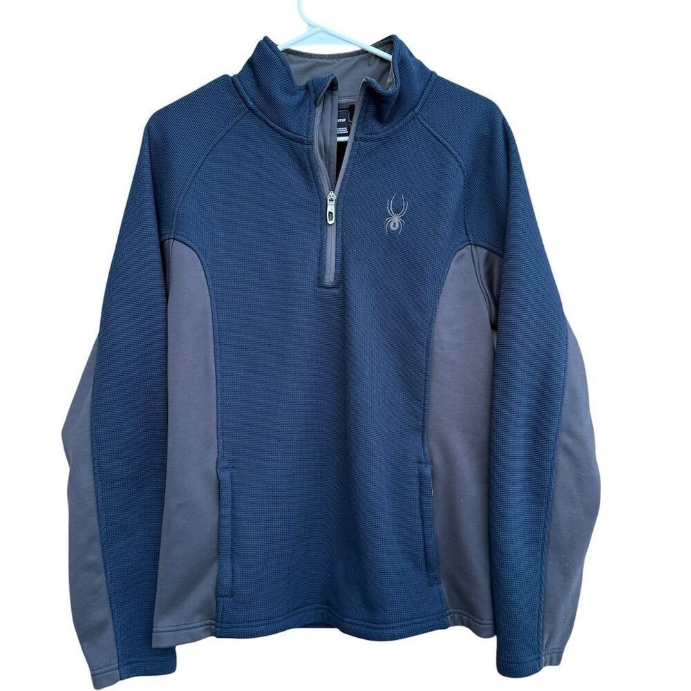 Spyder Men's Small Navy Blue Fleece Lined 1/4 Zip Pullover Sweatshirt Jacket